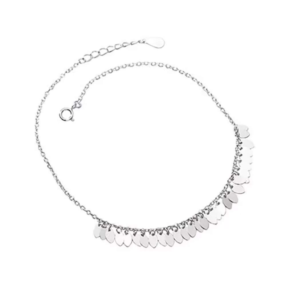 Sparkling‎ Leaf Charm Anklet 925 Sterling Silver Adjustable Beach Boho Jewelry